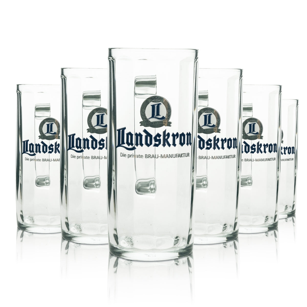 6x Landskron beer glass mug 0.5l logo blue gold Sahm
