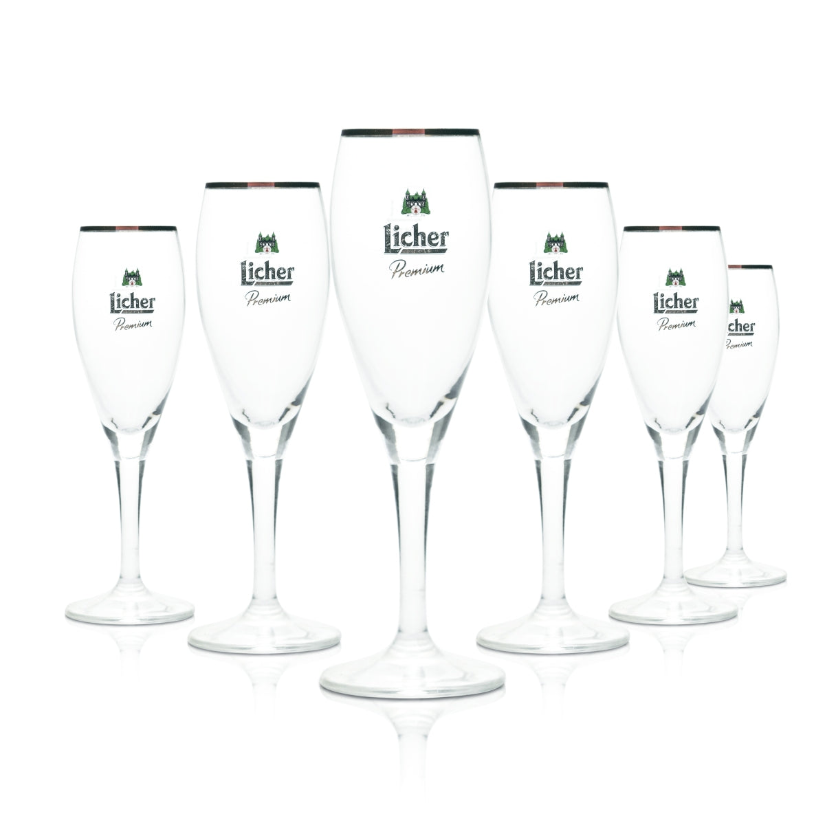 6x Licher Glass 0.1l Beer Trophy Tulip Goblet Glasses Gold Rim Premium Pils Brewery