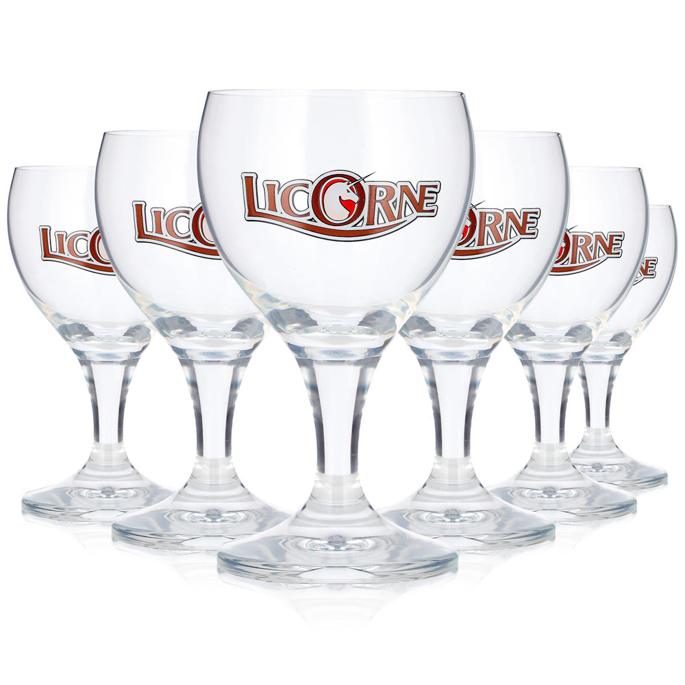 6x Licorne Noel Beer Glass, 0.125 L, Goblet, Unicorn Logo, Brown Lettering (Set of 6)