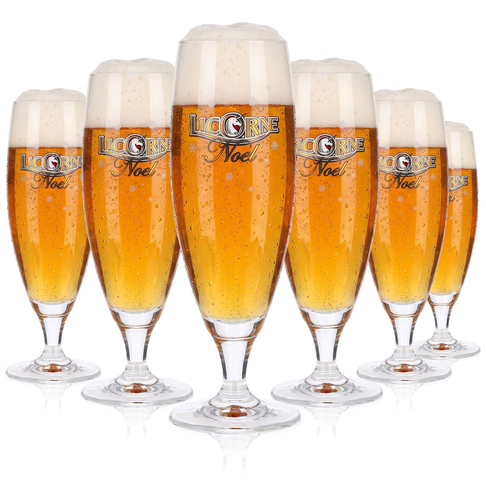 6 Licorne Noel Beer Glasses, 0.25 L, Goblet-Style, with Noel Logo and Snowflake (Set of 6)