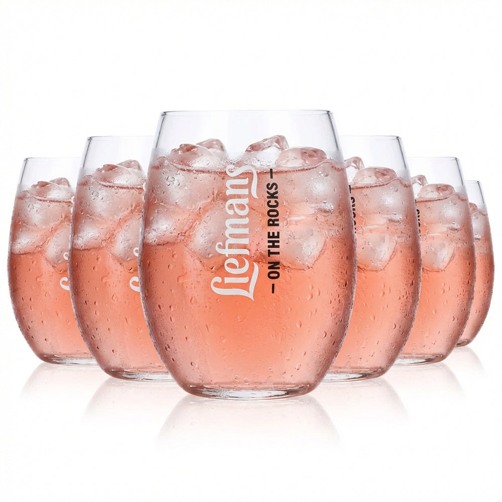 6x Liefmans Beer Glasses 0.43l Tumbler Bellied Logo Vertical On the Rocks