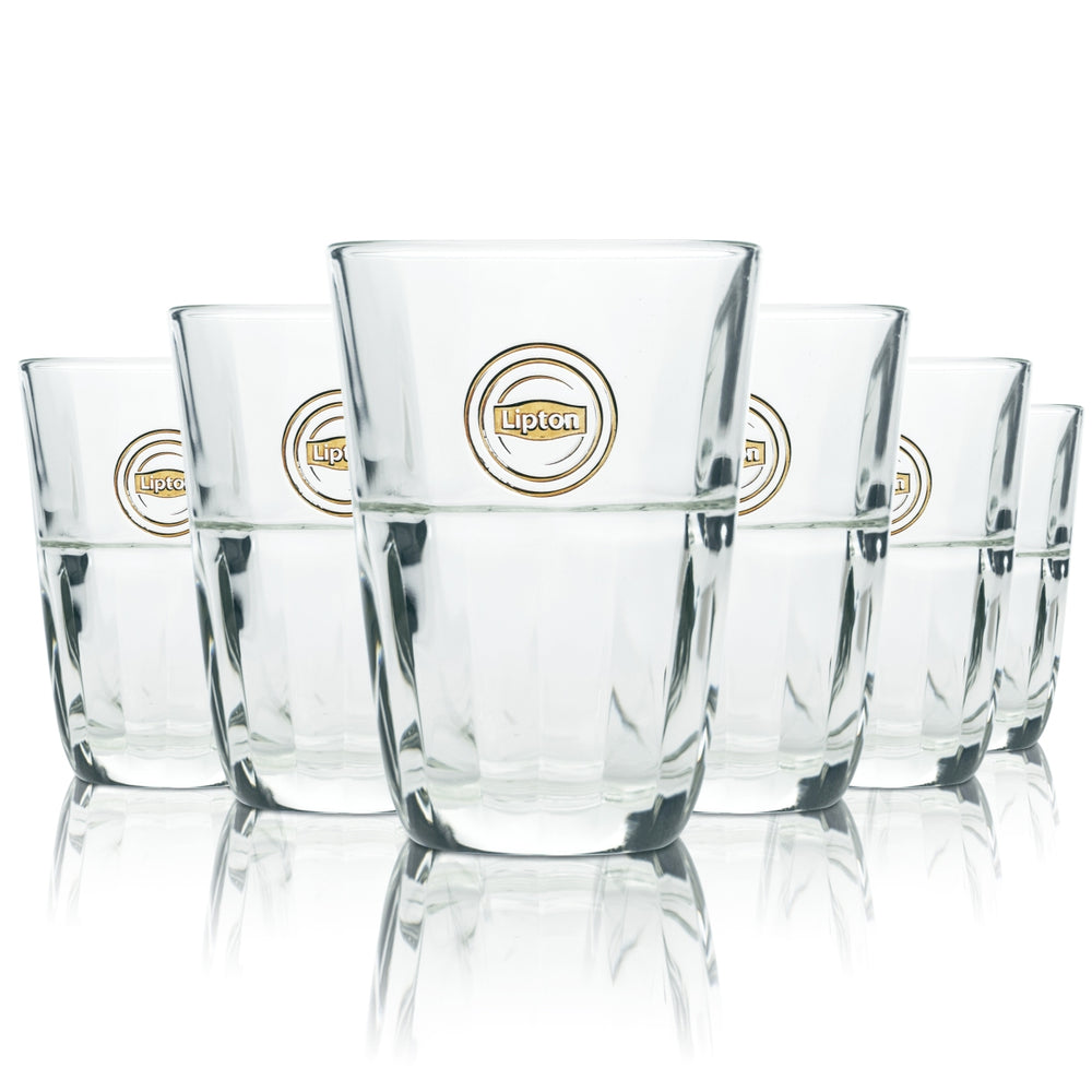 6x Lipton Iced Tea Glass 0.35l Cup Tumbler Long Drink Contour Glasses Gastro Bar