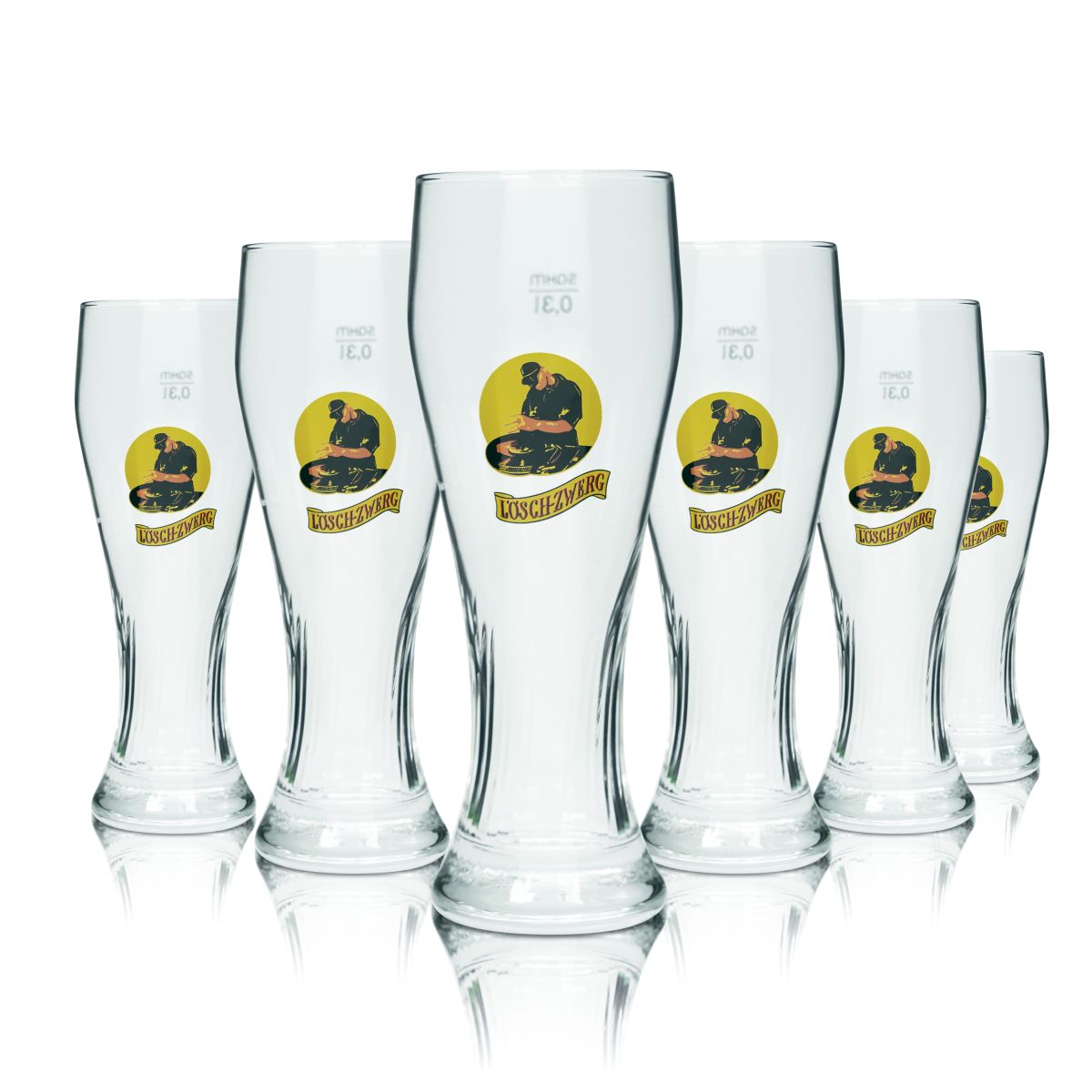 6x Löschzwerg wheat beer glass 0.3l contour Hefeweizen glasses brewery Gastro Geeicht
