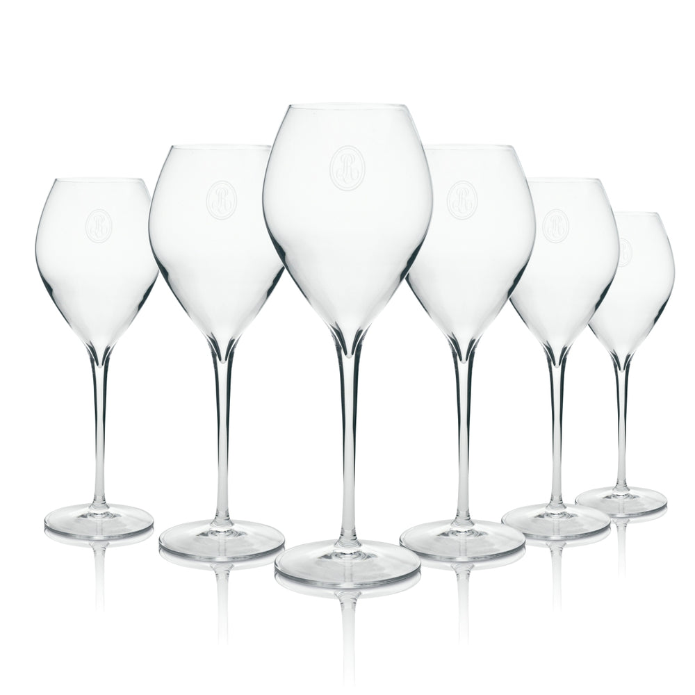 6x Louis Roederer Champagne Glass Flute, thick-bodied with logo