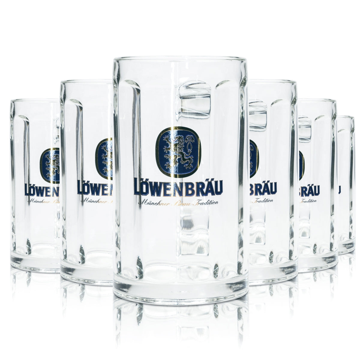 6x Löwenbräu beer glass 0.3l mug Glückauf Rastal Seidel handle glasses mugs Beer
