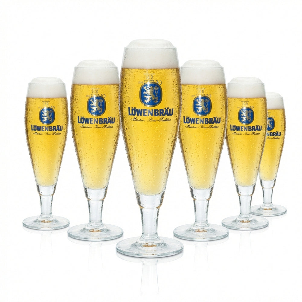 6x Löwenbräu beer glass 0.3l trophy Ritzenhoff tulip glasses Munich brewery beer