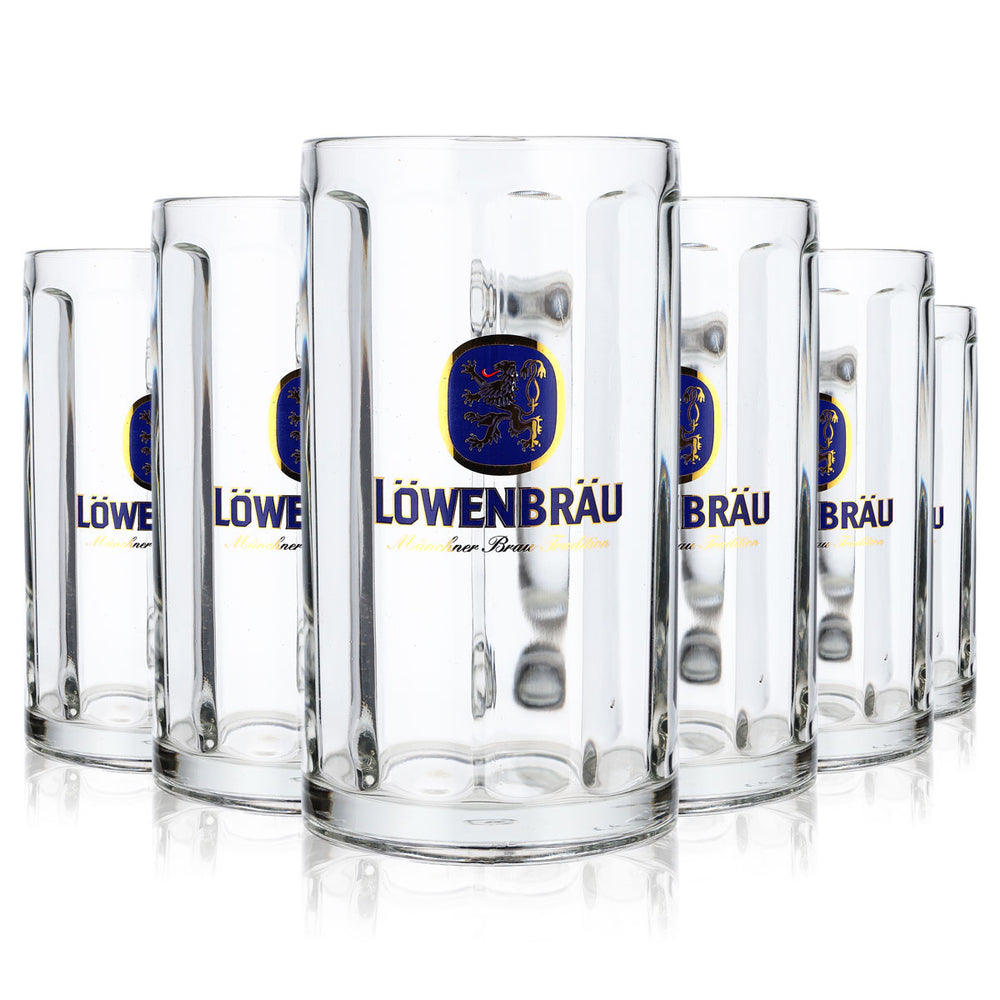 6x Löwenbräu Beer Glasses, 0.5 L Mugs (Set of 6)