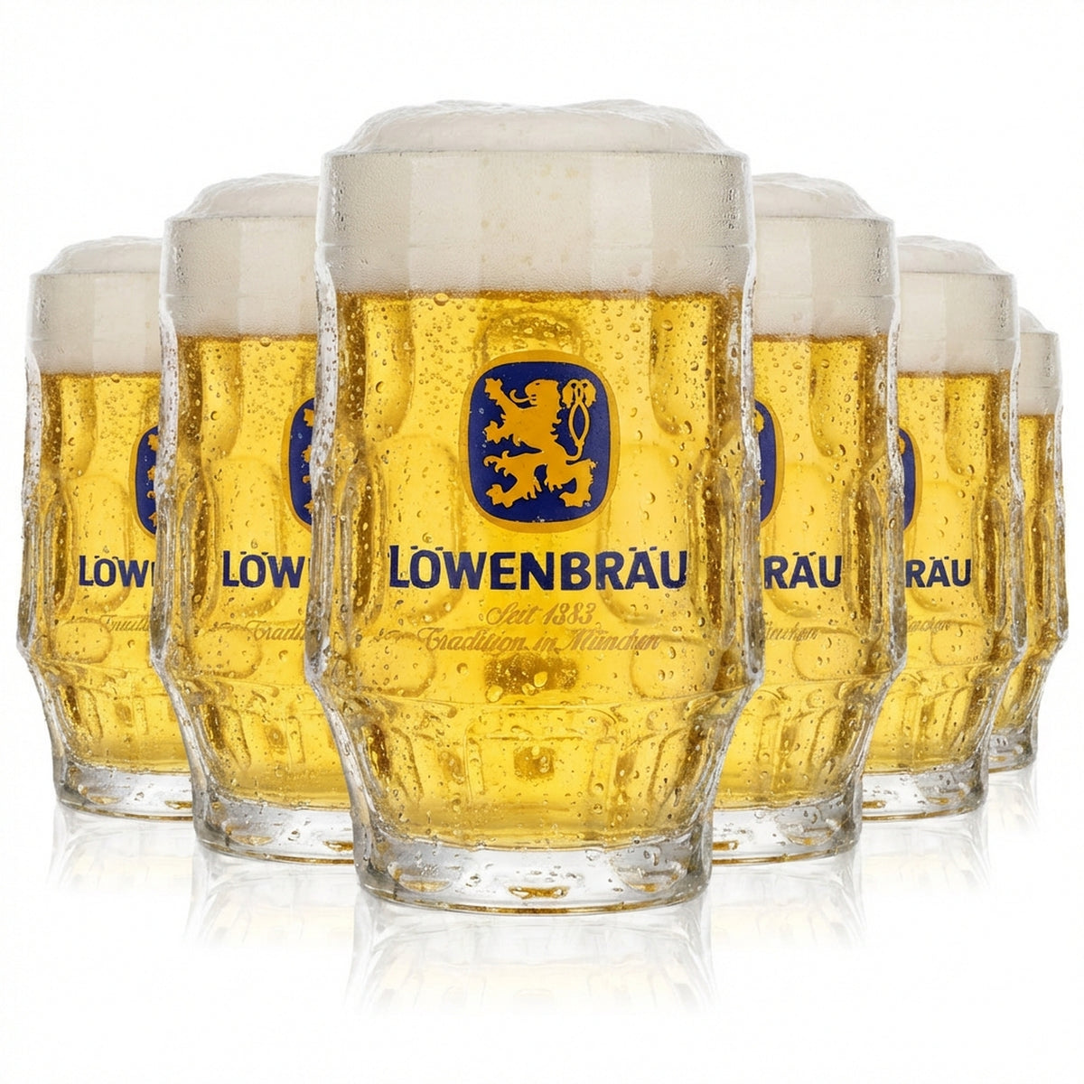 6x Löwenbräu beer glasses, 0.5 l mug, Strasbourg, yellow logo, B-WARE