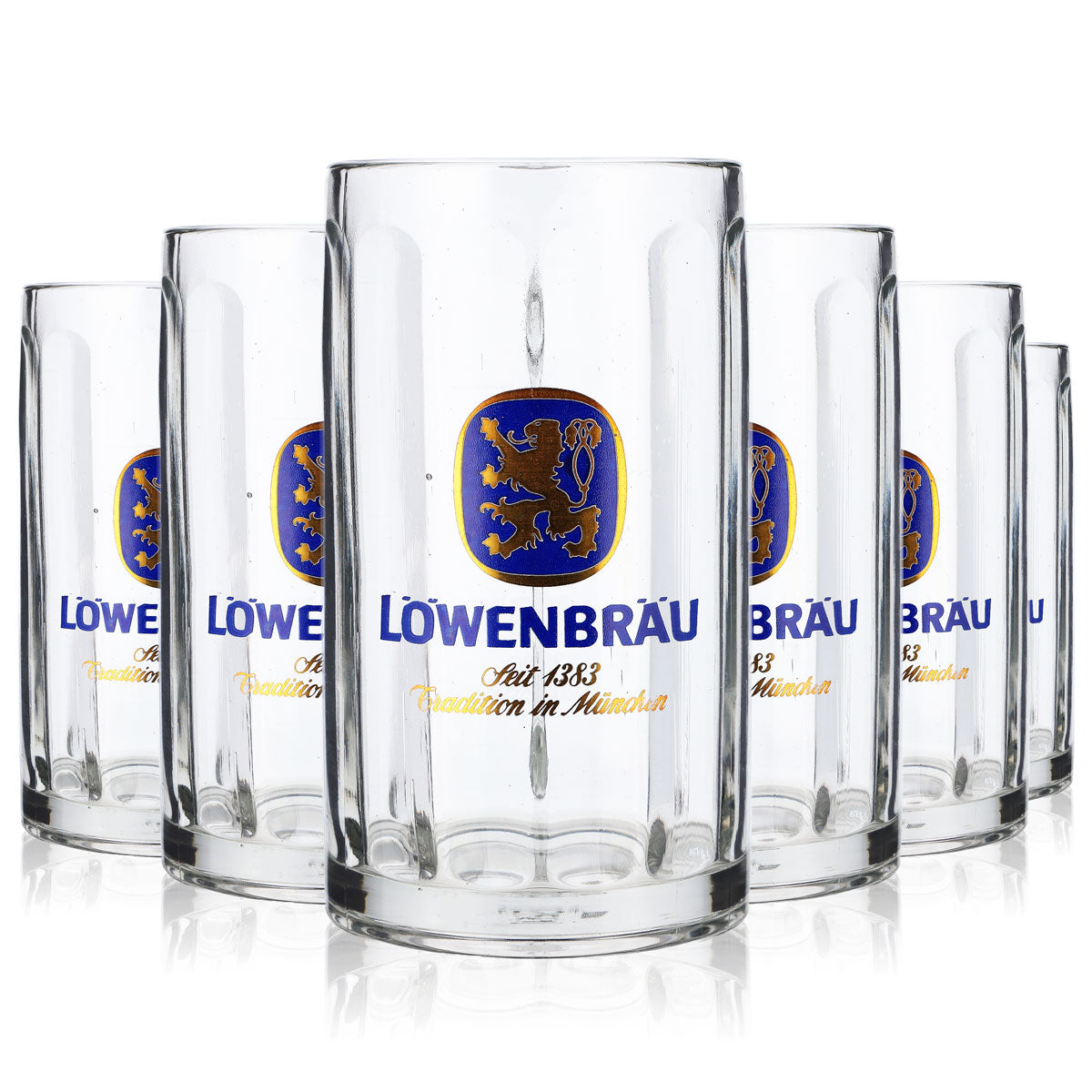 6x Löwenbräu beer glasses, 0.4 l mug, Seidel tankard, Moldau, B-grade – View 7