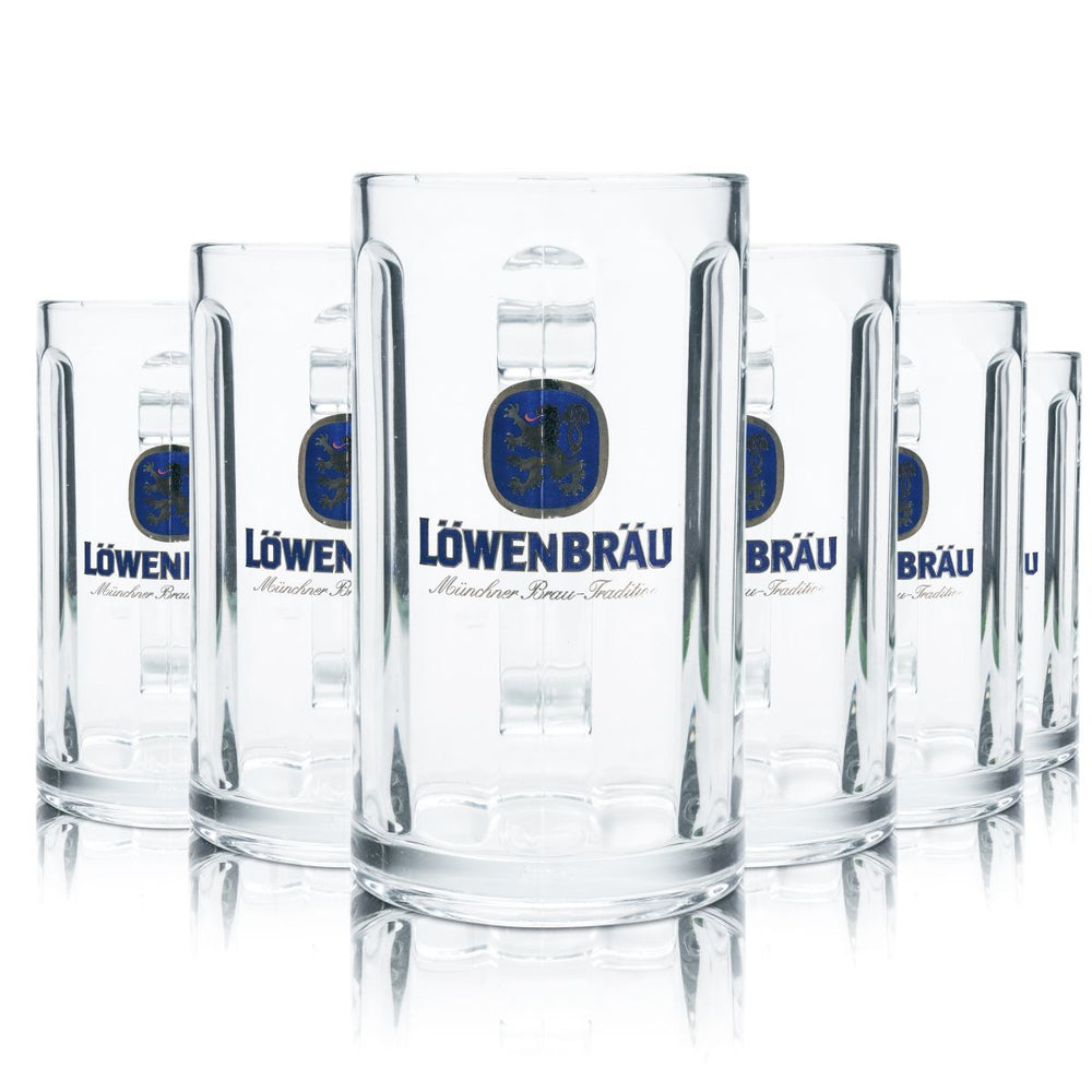 6x Löwenbräu beer glass 0.5l contour glass jug mug Seidel glasses set B-goods
