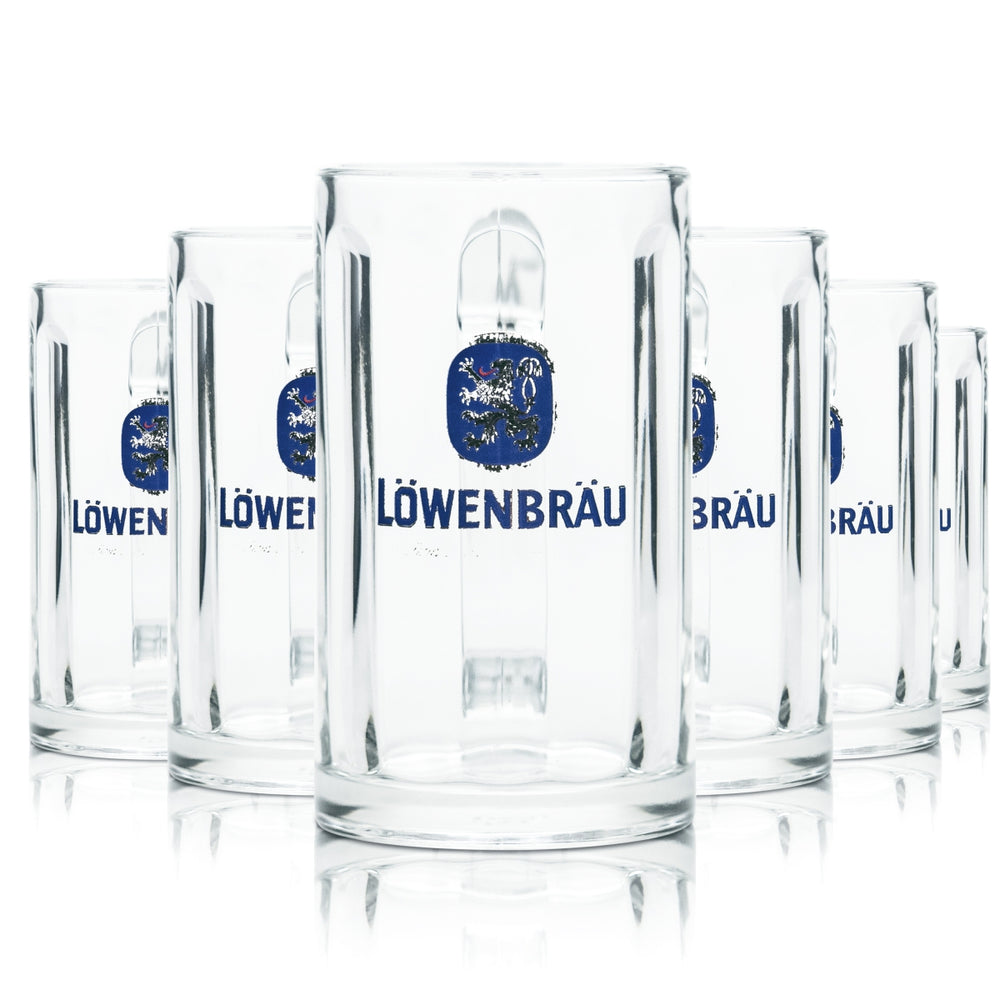 6x Löwenbräu glass 0.2l contour beer glasses mug tankard Seidel brewery catering