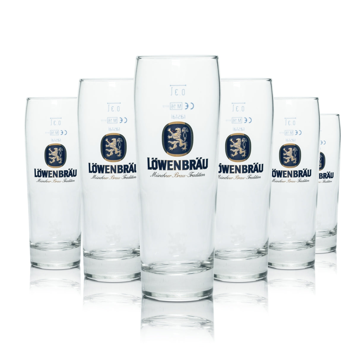6x Löwenbräu glass 0.3l beer Willi Becher glasses Brewery Gastro Calibrated Bavaria