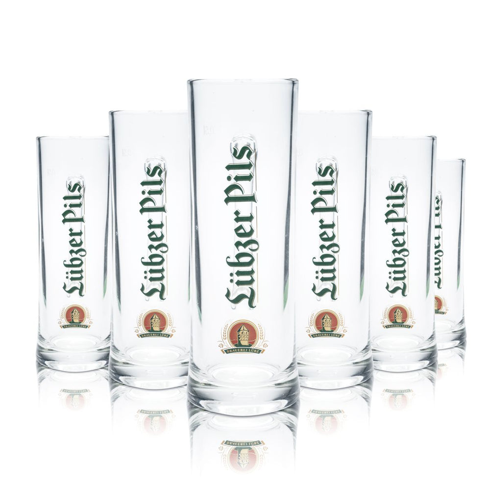 6x Lübzer beer glass 0,5l pilsner mug handle glass mug Seidel glasses set brewery