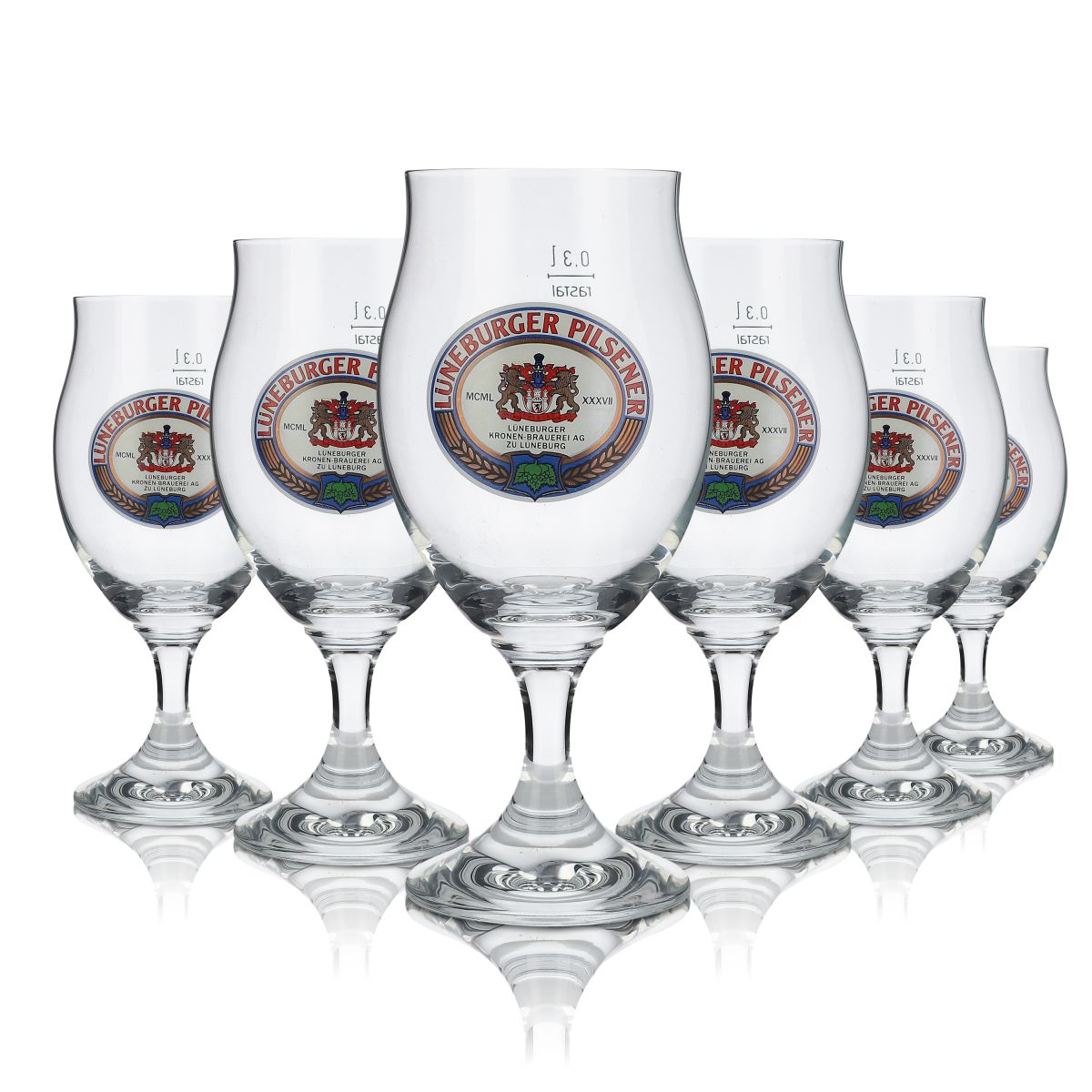 6x Lüneburg Pilsner beer glasses, 0.3 l, Rastal tulip-shaped