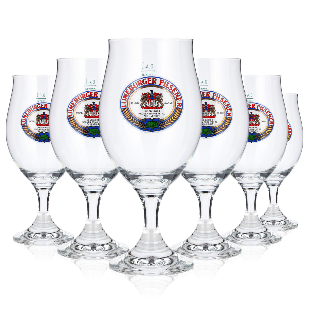 6 Lüneburg Pilsner Beer Glasses, 0.4 L, Tulip-Shaped, Rastal Beer Glasses