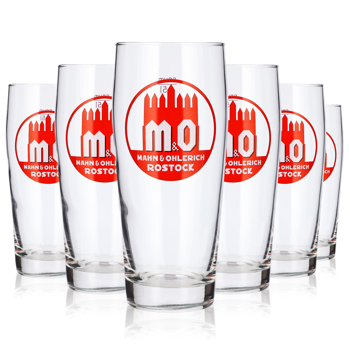 6 Mahn & Ohlerich Beer Glasses, 0.5 L, Red Logo, "sahm Rostock"