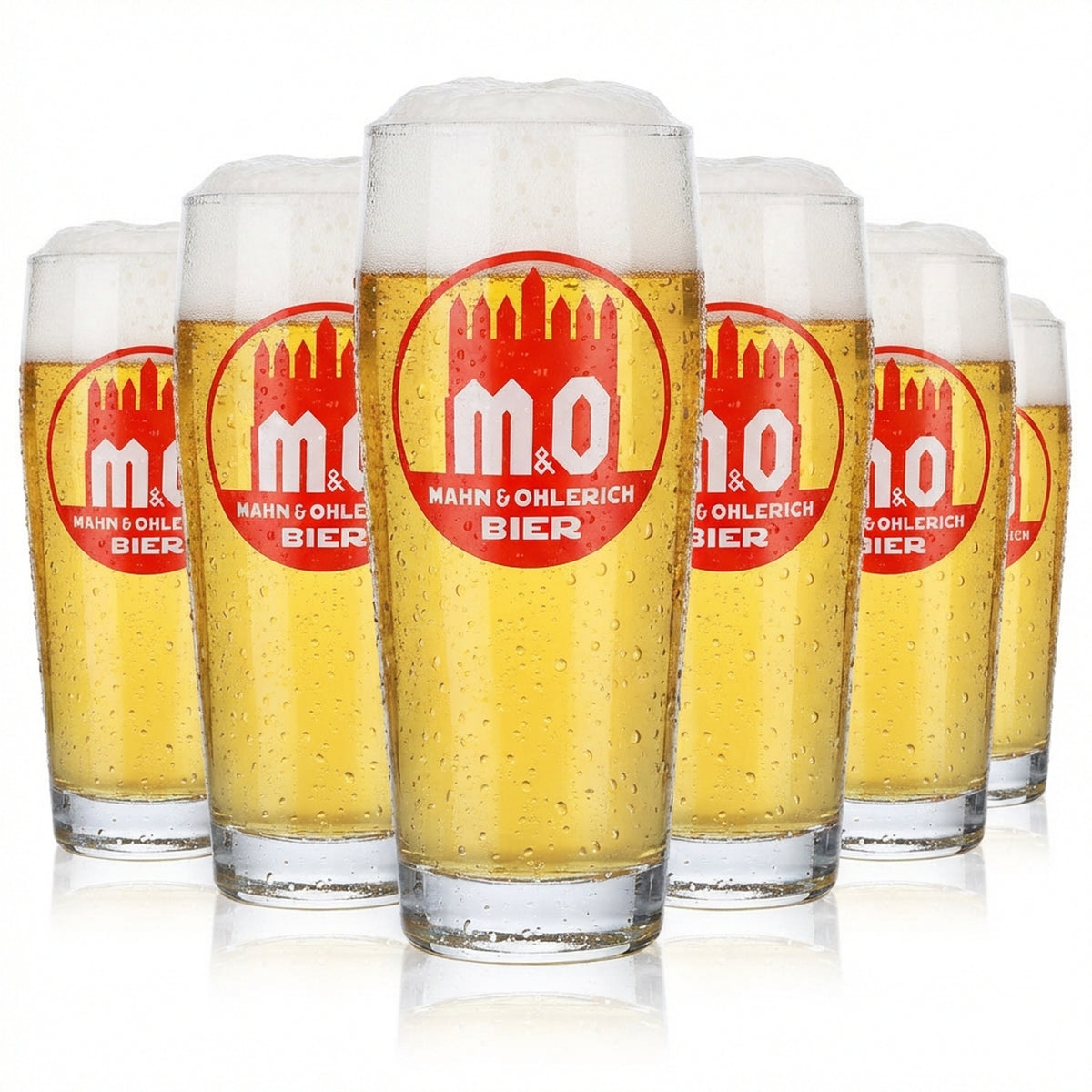 6x Mahn & Ohlerich beer glasses, 0.5 l, Willi-Becher logo in orange Sahm