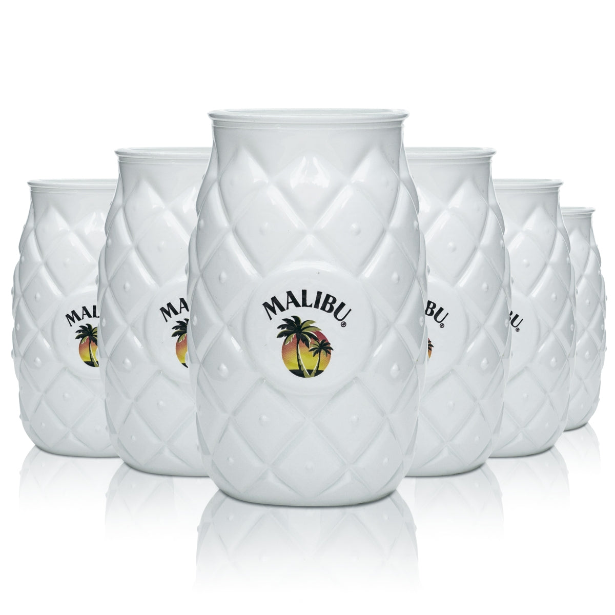 6x Malibu Glass 0.4l Pineapple Cocktail Glasses White Mug Cup Long Drink Coconut Liqueur