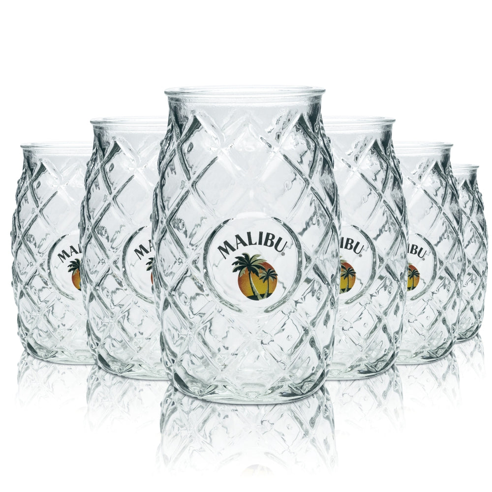 6x Malibu glass pineapple 0.4l long drink glass cocktail glass aperitif contour cup glasses