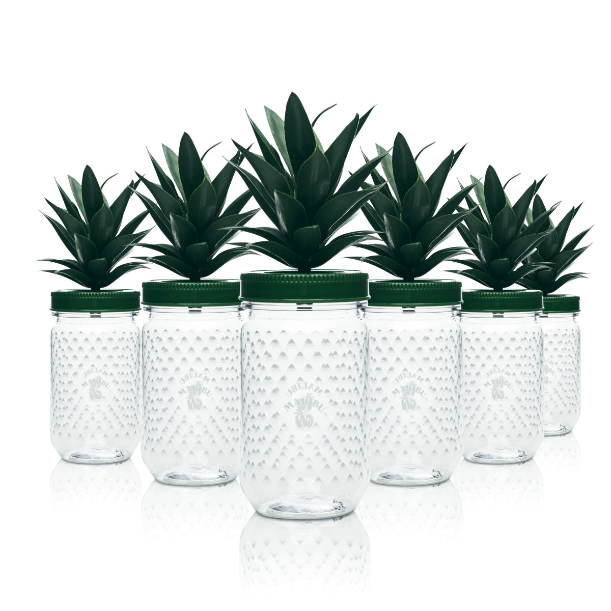 6x Malibu liqueur glasses, 0.4 l, plastic pineapple glasses with palm tree lids, reusable