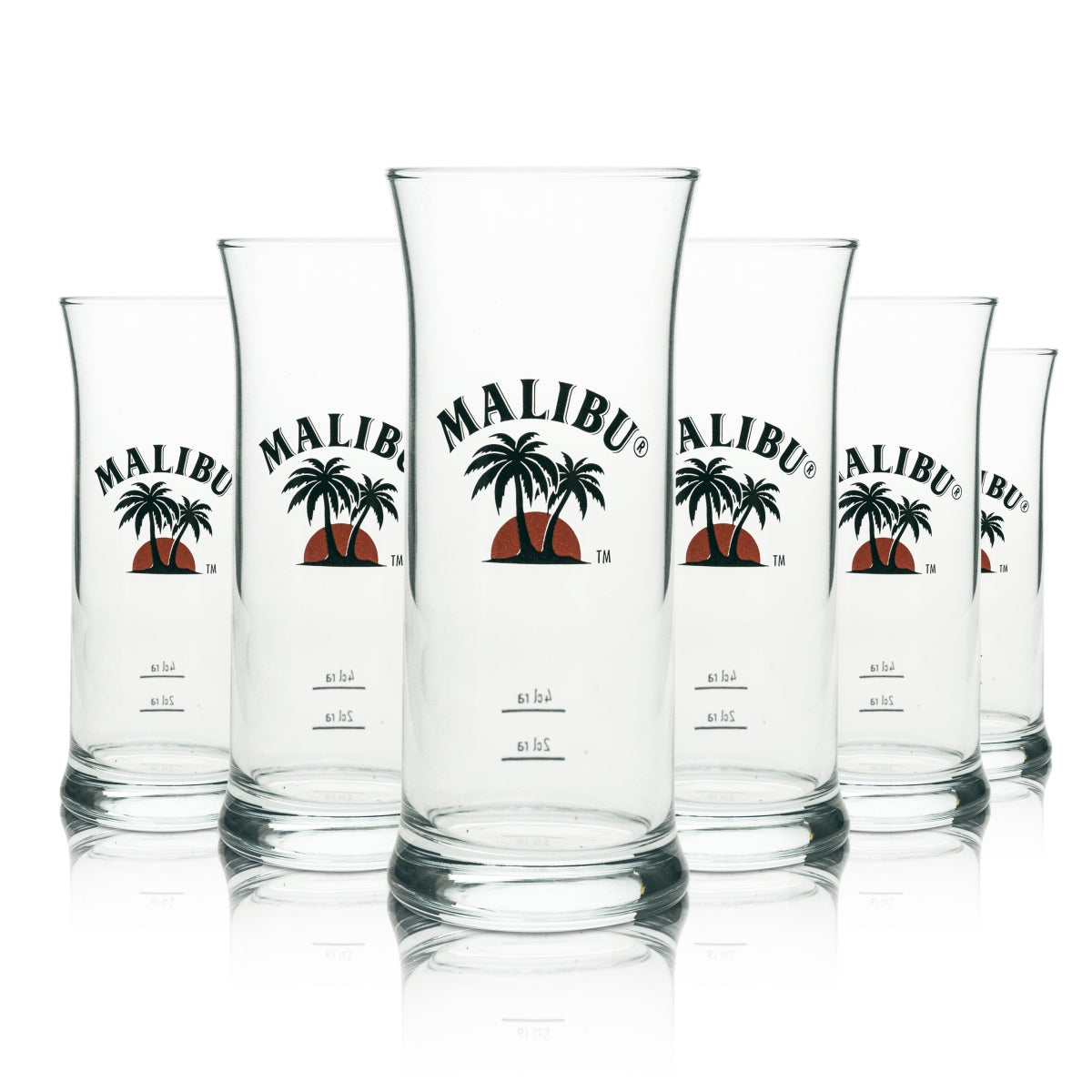 6x Malibu liqueur glass, long drink, V-shape