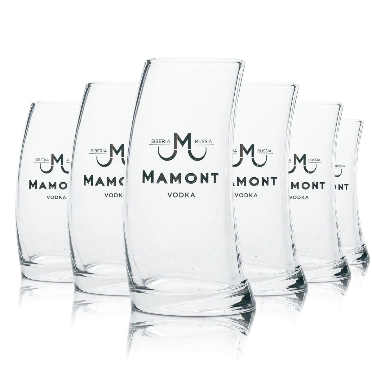 6x Mamont Vodka Glass 0.1l Curved Stamper Short Shot Long Drink Glasses Russia