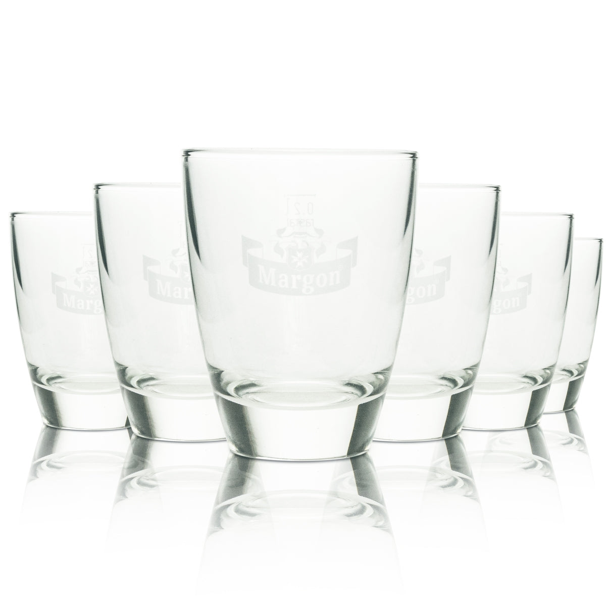 6x Margon water glass tumbler 0.2 l with white logo