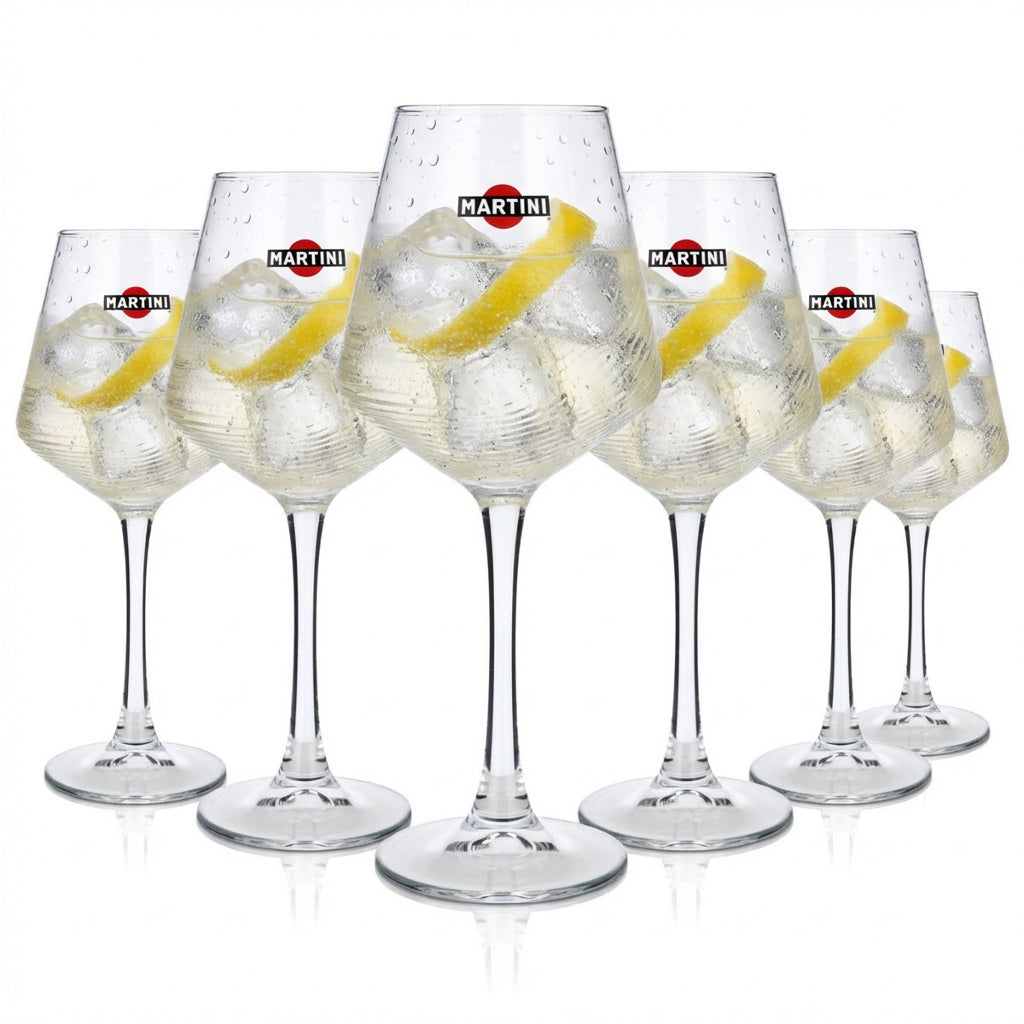 6x Martini Vermouth Glass Stemmed Glass 0.425l Glasses Wine Glass Relief Design HH Global