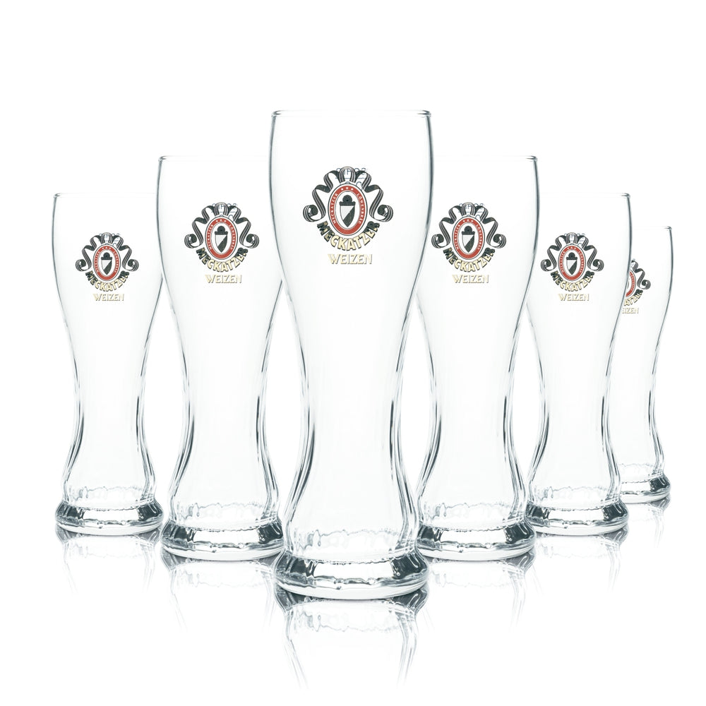 6x Meckatzer Beer Glass 0.3l Wheat Beer Yeast Glasses Löwen Brewery Allgäu