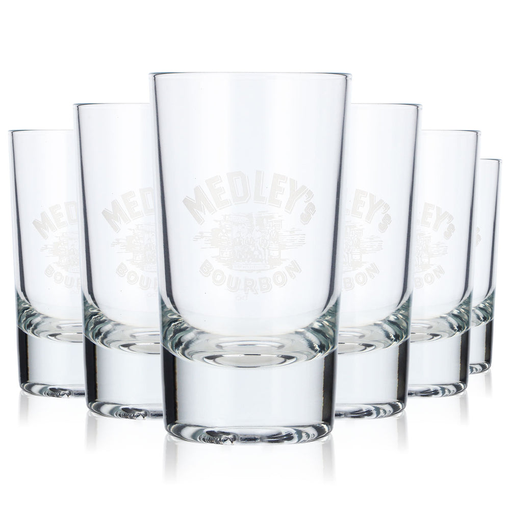 6x Medley's Whiskey Glass 2cl/4cl Whiskey Glasses Tumbler White Logo Böckling
