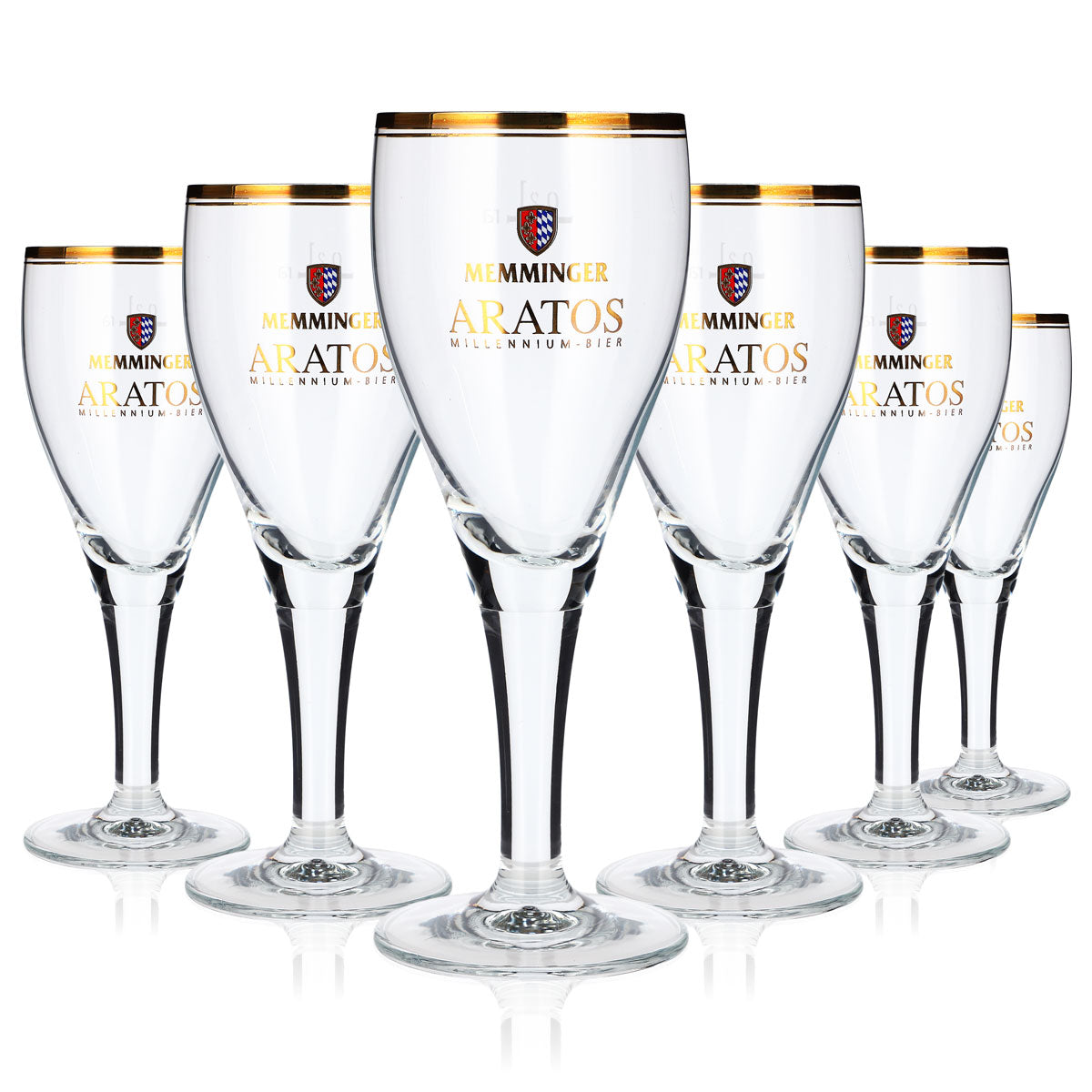 6 Memminger Beer Glasses, 0.2 L, Gold-Rimmed Rastal Harzer (Set of 6)