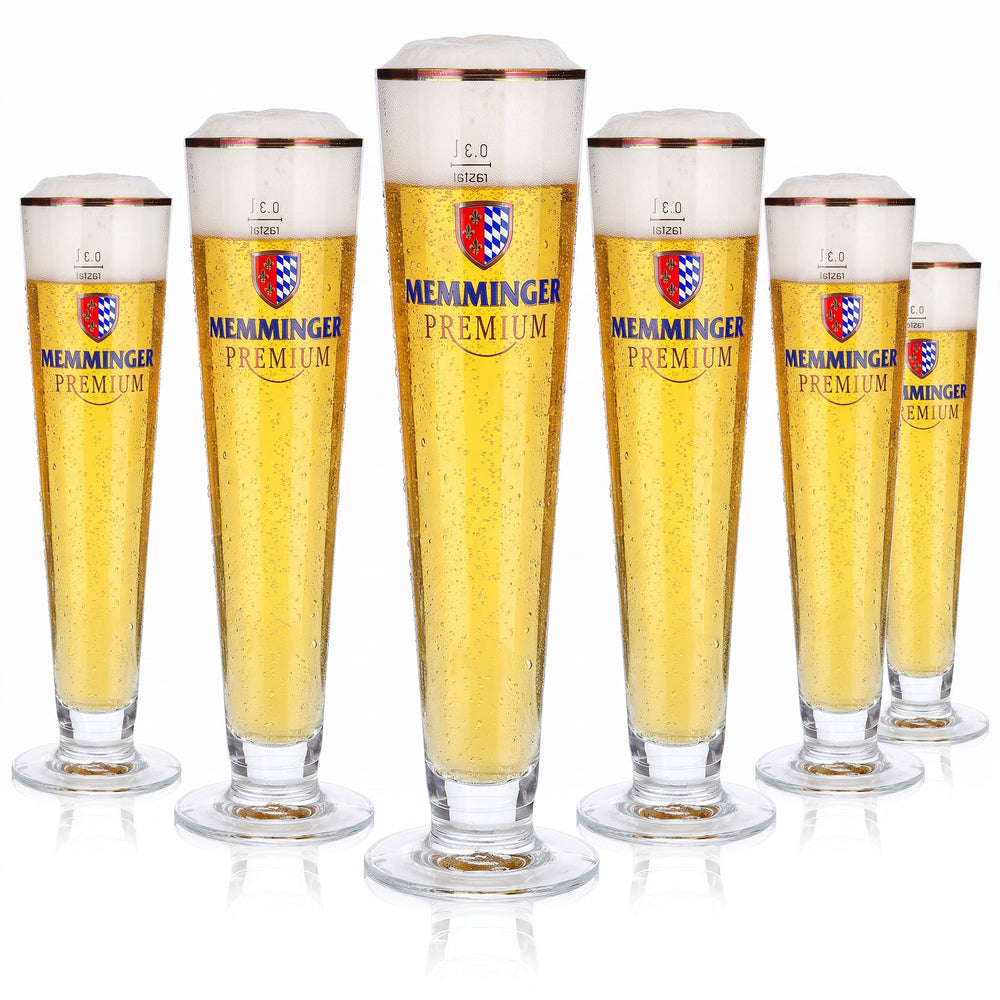 6 Memminger Beer Glasses, 0.3 L, Premium Gold-Rimmed Rastal (Set of 6)