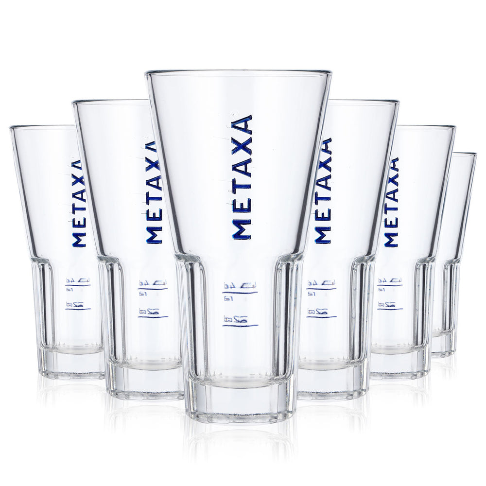 6x Metaxa brandy glass 0.35l blue lettering long drink glass relief Rastal