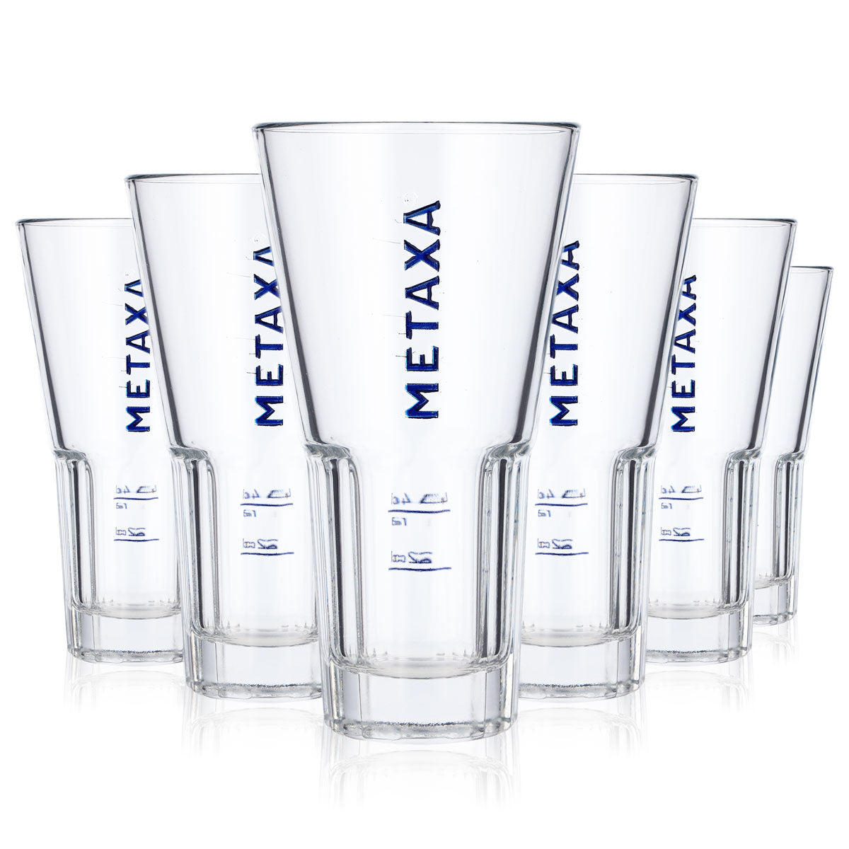 6x Metaxa brandy glass 0.35l blue lettering long drink glass relief Rastal