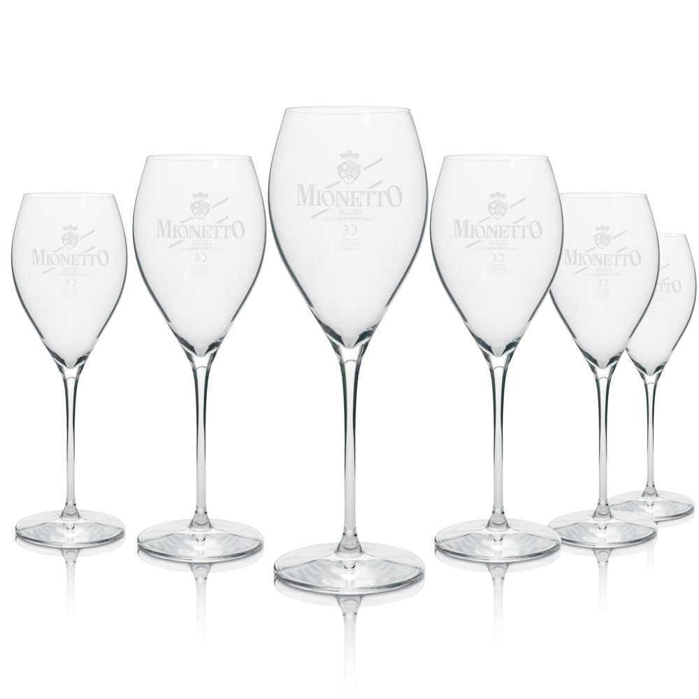 6x Mionetto Prosecco Glass Flute White Logo 280ml rastal