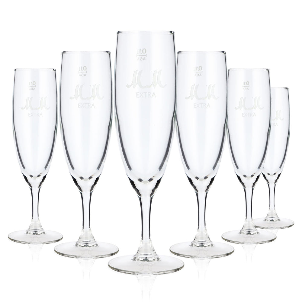 6 MM Extra Sparkling Wine Glasses, 0.1 L, Sparkling Wine Glass with Logo, White, Flute, Champagne Glass (Set of 6)
