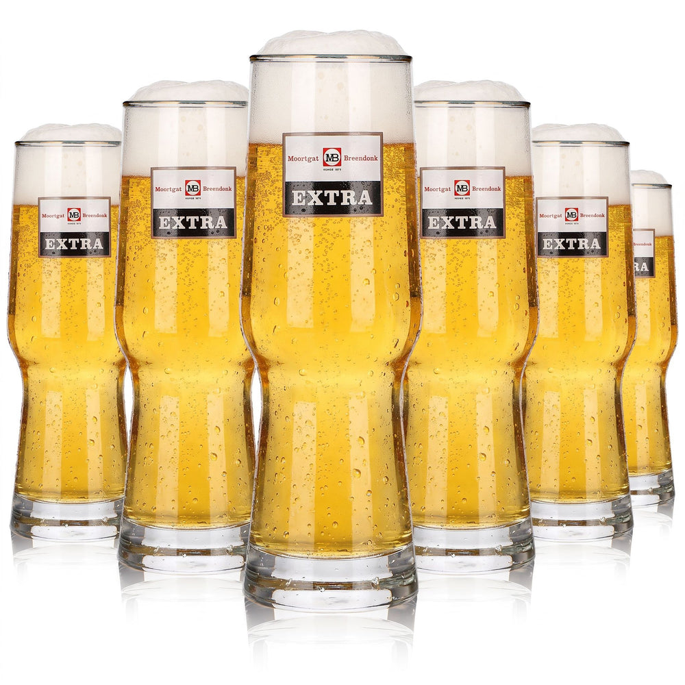 6 Moortgat Beer Glasses, 0.3 L "Extra" Mugs with Gold Rims