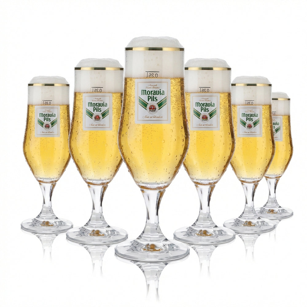 6x Moravia beer glass 0.25l goblet glass gold rim Hopfenperle Pils glass set brewery