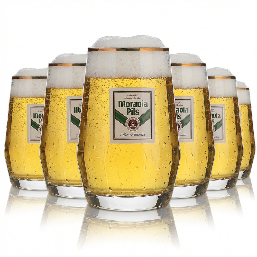 6x Moravia Glass 0.3l Beer Mug Gold Rim Höhr Grenzhausen Glass Set Brewery
