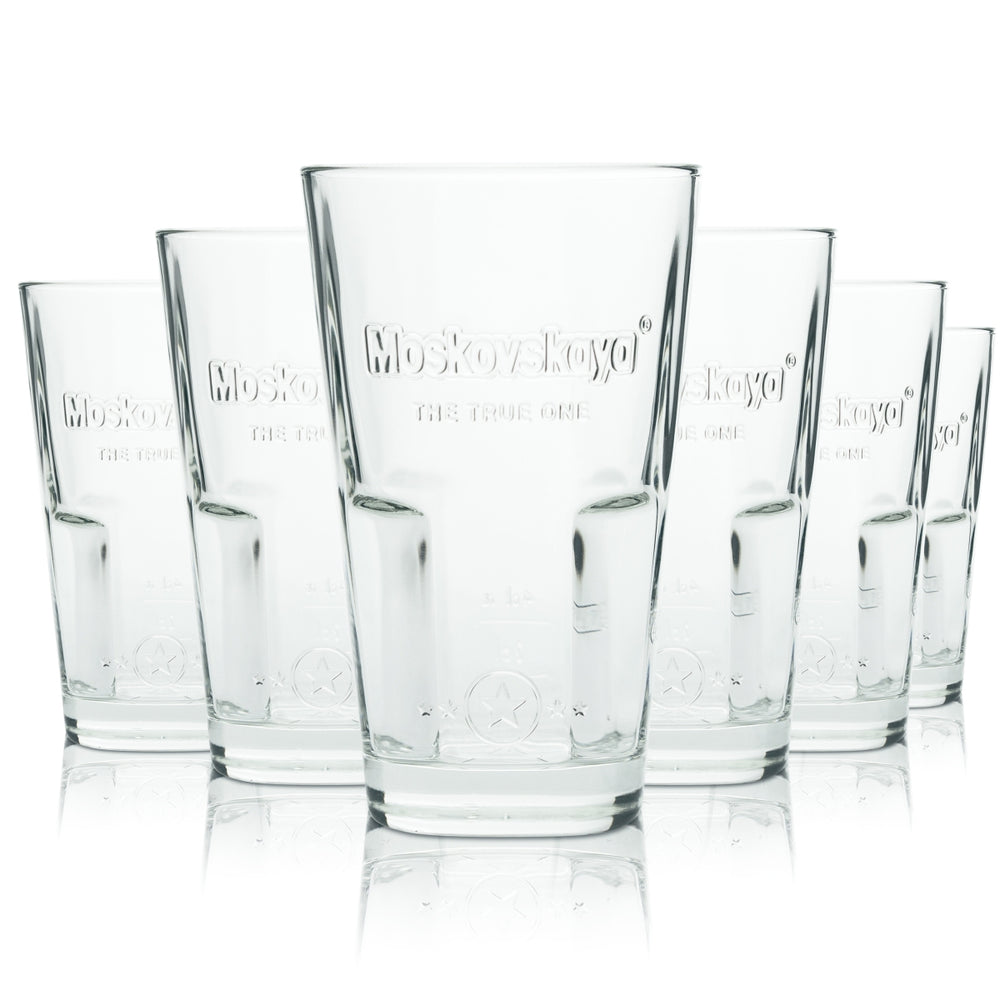 6x Moskovskaya glass 0.34l long drink contour glasses, stackable, calibrated, catering bar