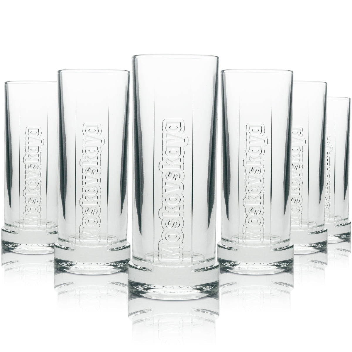 6x Moskovskaya Vodka Long Drink Glass with Relief Design, 300 ml, Rastal