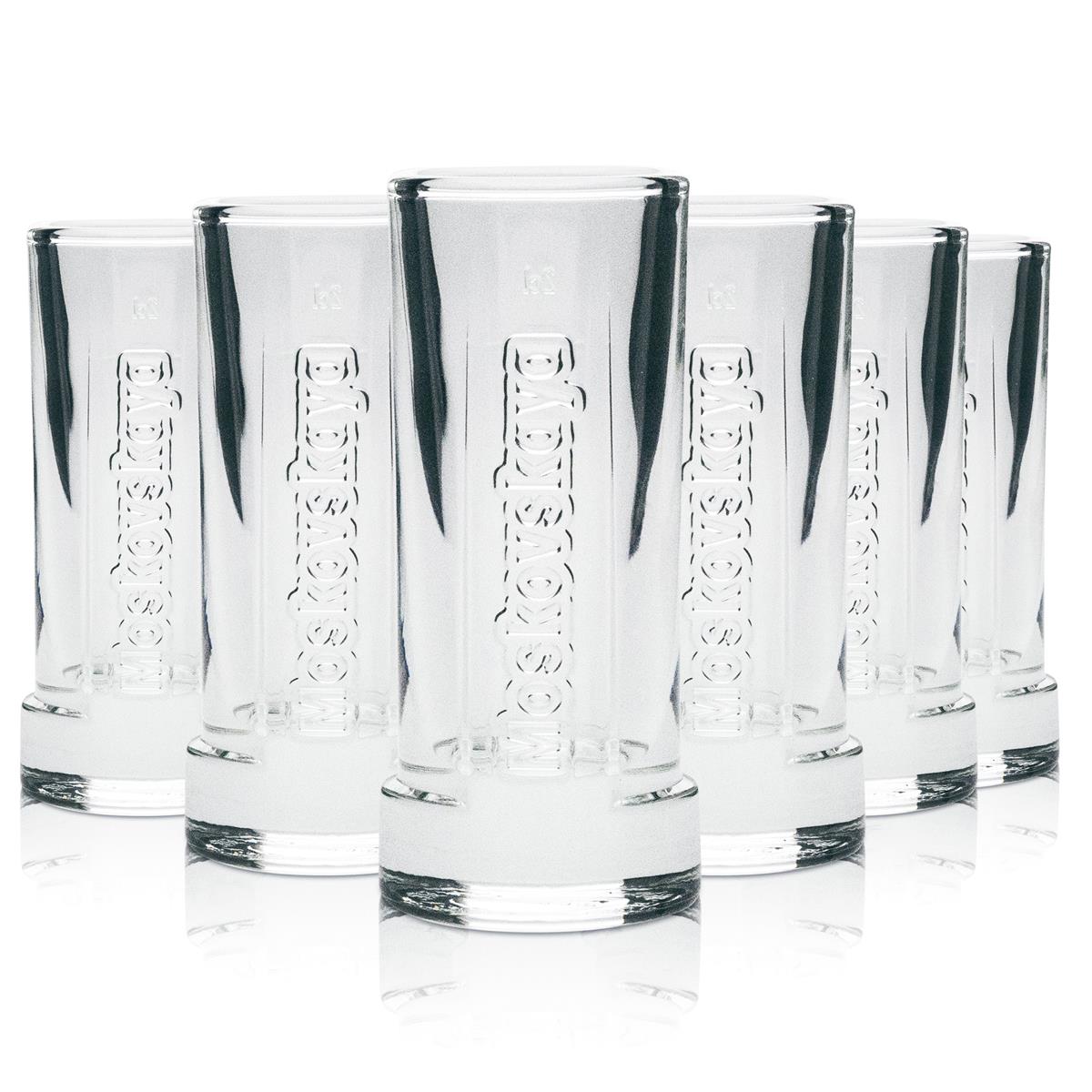 6x Moskovskaya Vodka Shot Glasses 2cl Relief