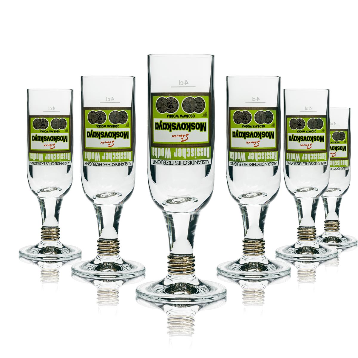 6x Moskovskaya Vodka Shot Glass Bottle Look