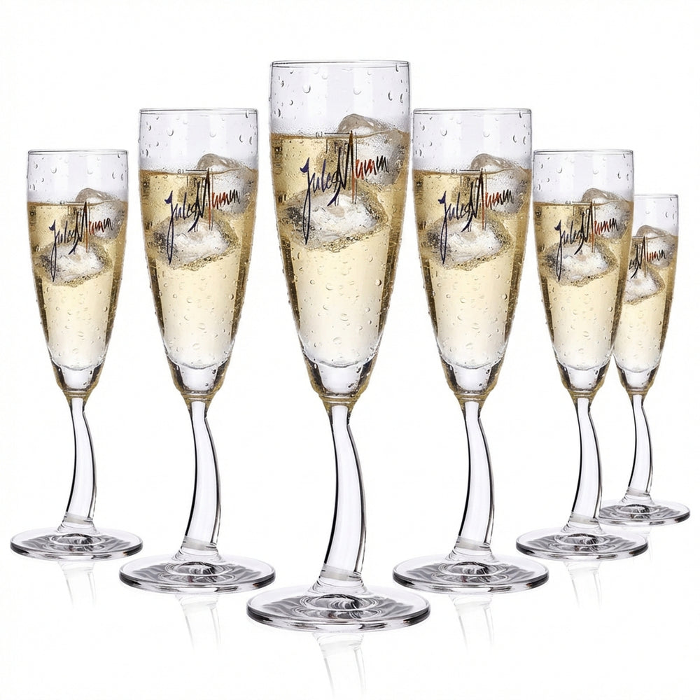 6x Mumm Jules Sparkling Wine Glass 0.1l Sparkling Wine Goblet Designer Glass Curved Stem Rastal