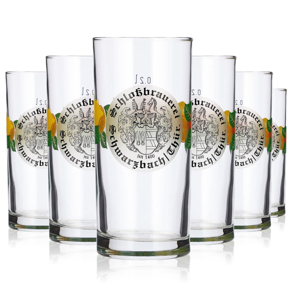 6 No-Name Beer Glasses, 0.2 L, Long Drink, Rastal Schwarzbach Castle Brewery