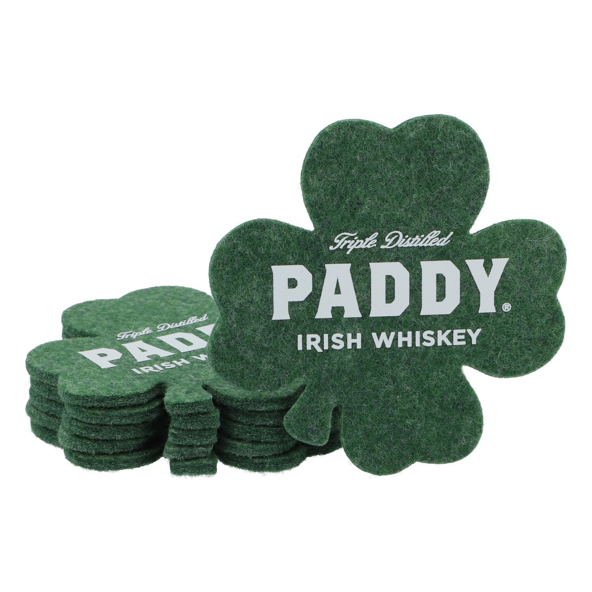 6x Paddy Whiskey Coasters Glass Coasters Felt Shamrock Shape Green – View 2
