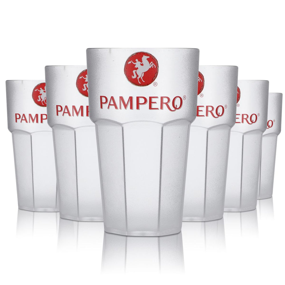 6x Pampero rum, glasses, acrylic plastic cups, transparent design