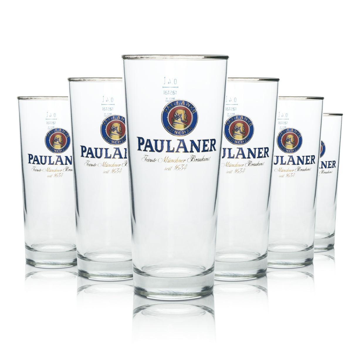 6x Paulaner Beer Glass 0.4l Willi Becher Rastal Pint Glasses Light Brewery Beer Munich