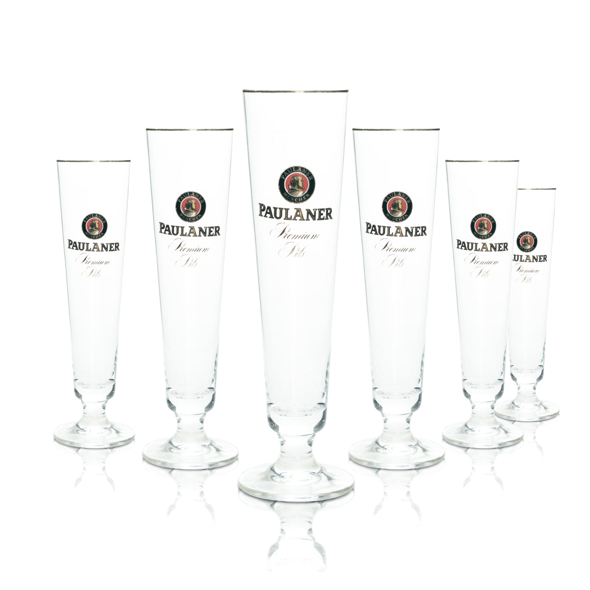6x Paulaner Beer Glass Goblet 0.3l Gold Rim Rastal Trophy Glasses Tulip Pilsner Light