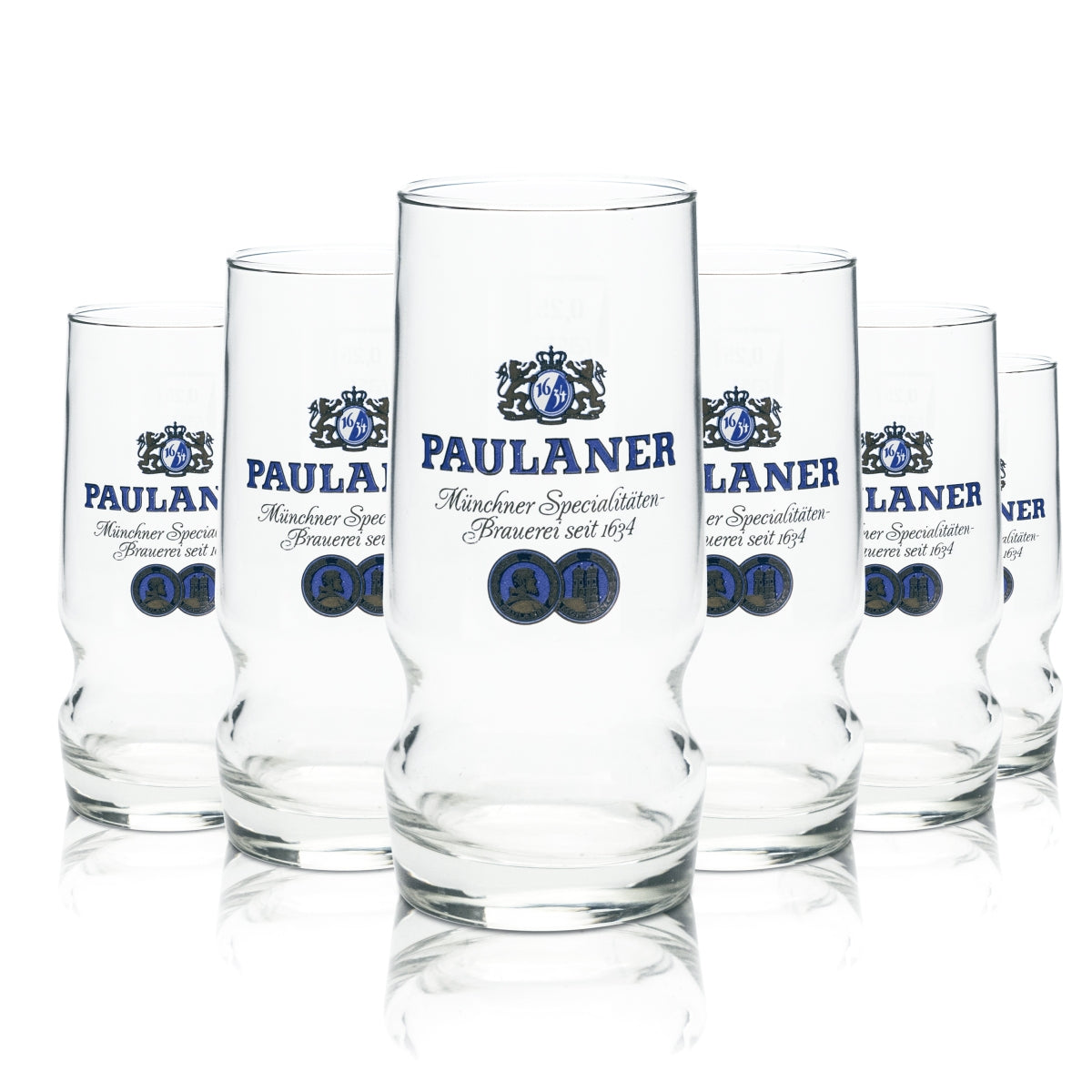 6x Paulaner Glass 0.25l Beer Mug Contour Glasses Brewery Bavaria Gastro Light